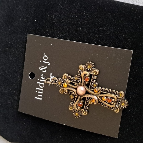 Hildie & Jo Gold and Orange Cross Pendant Charm - Picture 4 of 4
